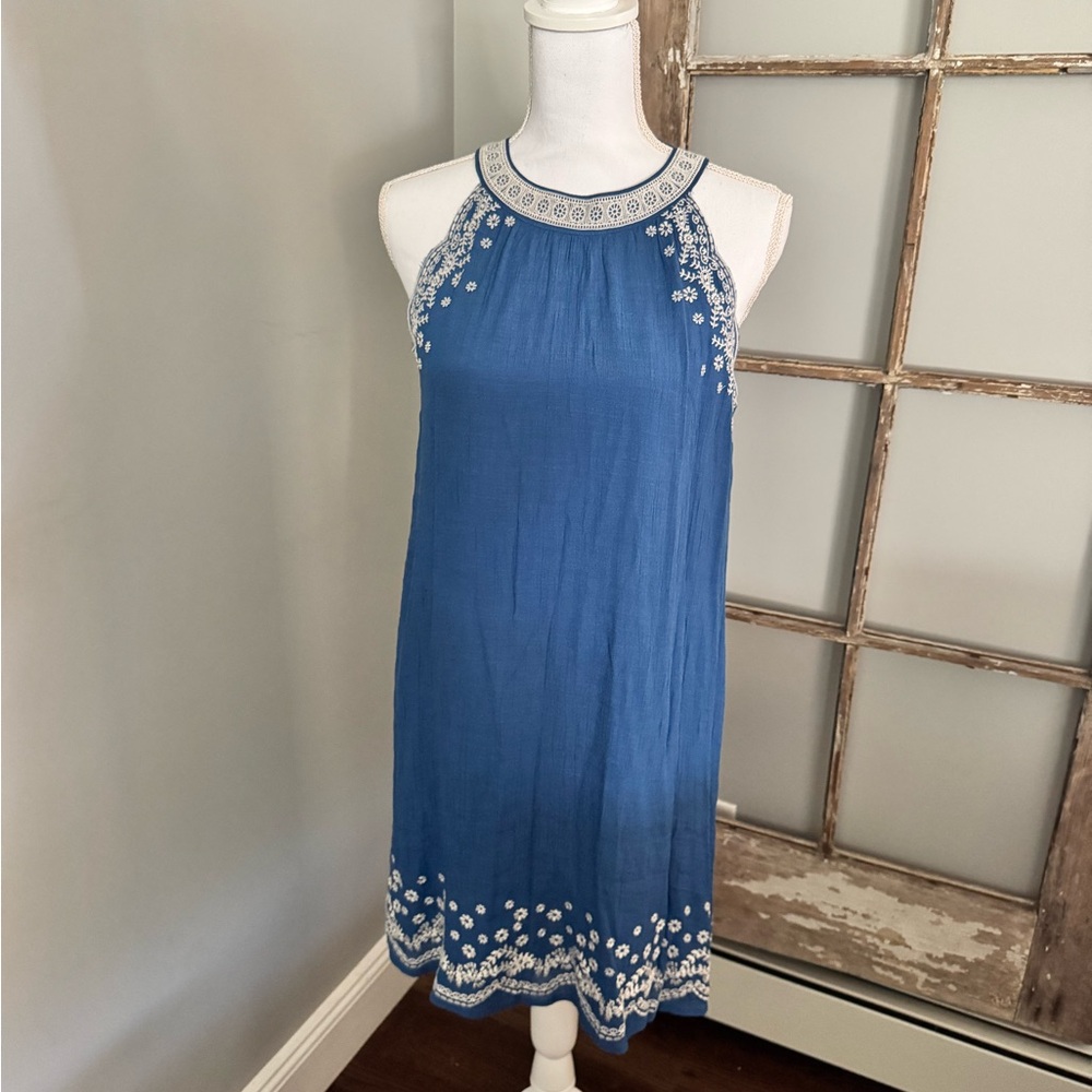 THML Blue Embroidered Mini Dress